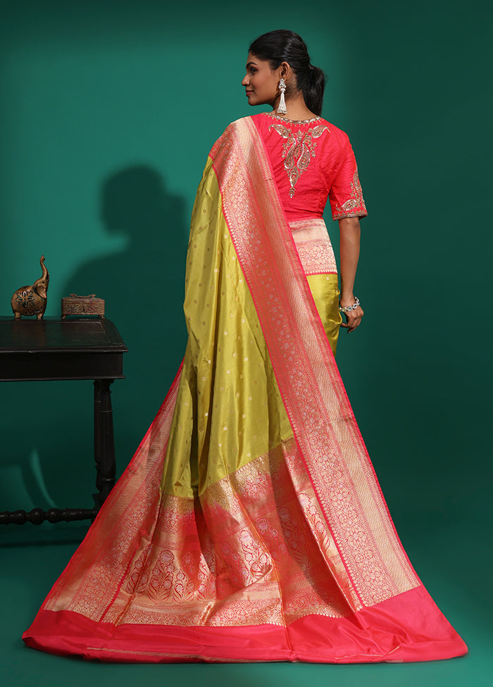Green Handloom Katan Pure Silk Saree With Blouse Piece