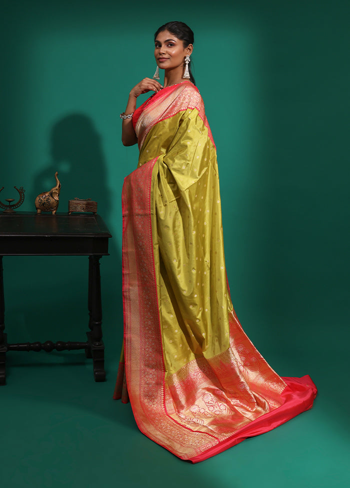 Green Handloom Katan Pure Silk Saree With Blouse Piece