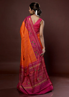 Orange Pochampally Pure Silk Saree With Blouse Piece - Indian Silk House Agencies