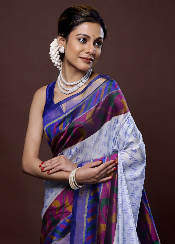 Grey Pochampally Pure Silk Saree With Blouse Piece - Indian Silk House Agencies