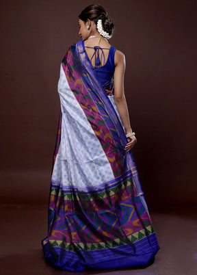 Grey Pochampally Pure Silk Saree With Blouse Piece - Indian Silk House Agencies