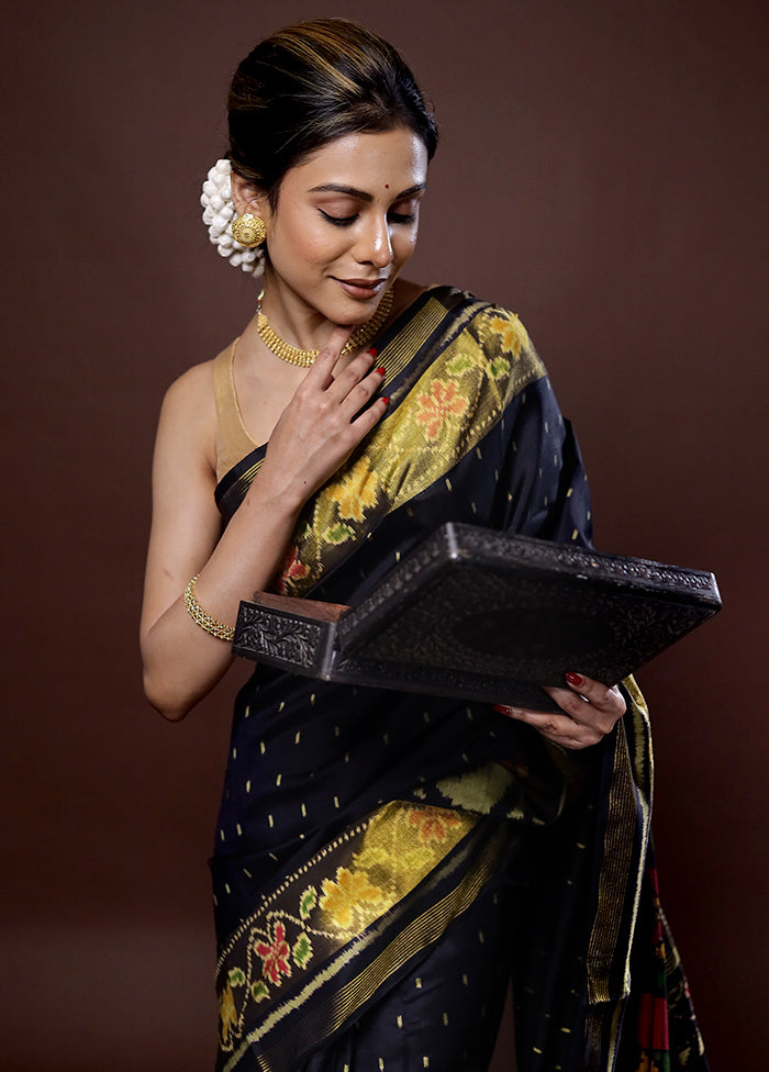 Black Pochampally Pure Silk Saree With Blouse Piece - Indian Silk House Agencies