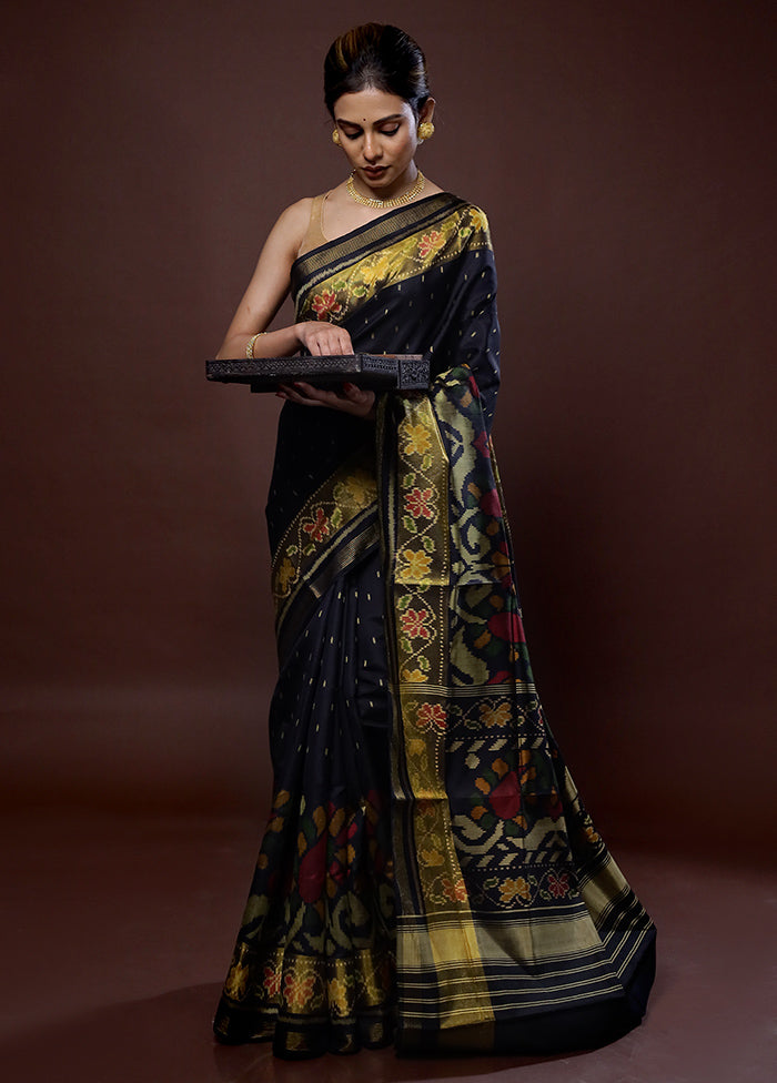 Black Pochampally Pure Silk Saree With Blouse Piece - Indian Silk House Agencies