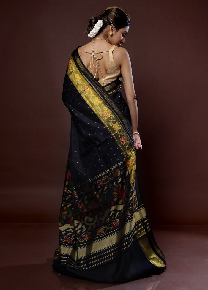 Black Pochampally Pure Silk Saree With Blouse Piece - Indian Silk House Agencies