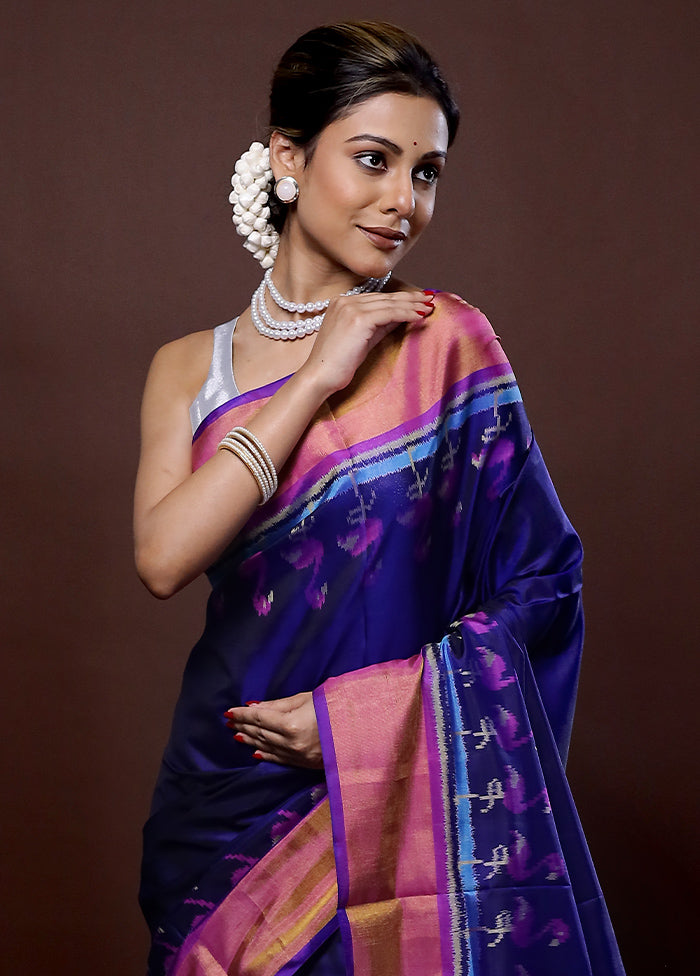 Blue Pochampally Pure Silk Saree With Blouse Piece - Indian Silk House Agencies