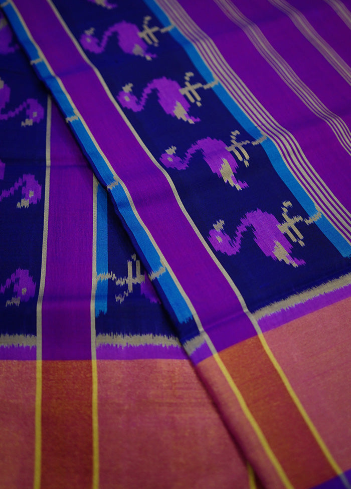 Blue Pochampally Pure Silk Saree With Blouse Piece - Indian Silk House Agencies