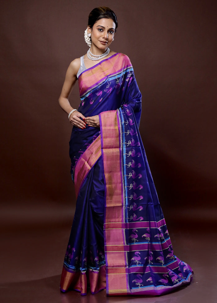 Blue Pochampally Pure Silk Saree With Blouse Piece - Indian Silk House Agencies