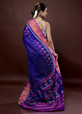 Blue Pochampally Pure Silk Saree With Blouse Piece - Indian Silk House Agencies