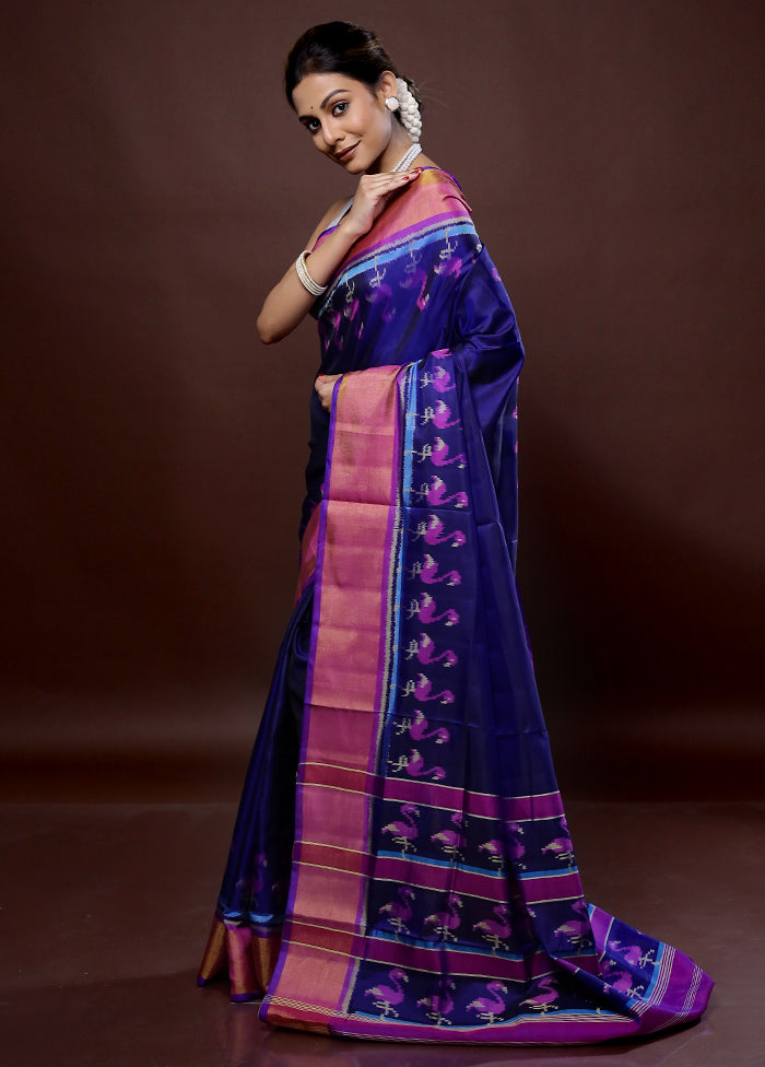 Blue Pochampally Pure Silk Saree With Blouse Piece - Indian Silk House Agencies