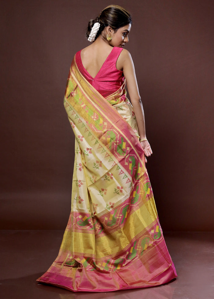 Cream Pochampally Pure Silk Saree With Blouse Piece - Indian Silk House Agencies