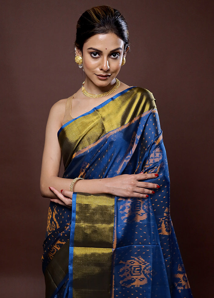 Blue Pochampally Pure Silk Saree With Blouse Piece - Indian Silk House Agencies