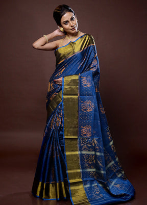 Blue Pochampally Pure Silk Saree With Blouse Piece - Indian Silk House Agencies