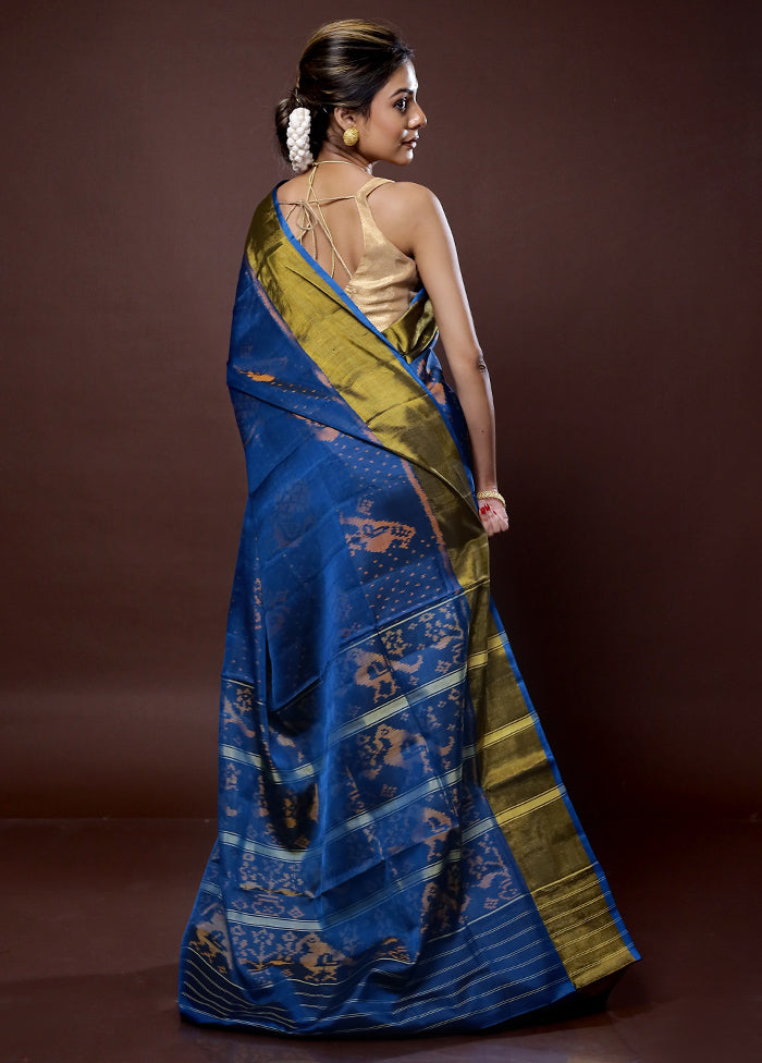 Blue Pochampally Pure Silk Saree With Blouse Piece - Indian Silk House Agencies