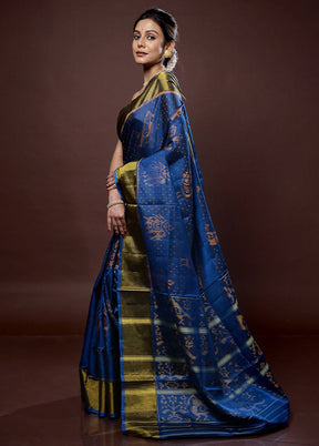 Blue Pochampally Pure Silk Saree With Blouse Piece - Indian Silk House Agencies