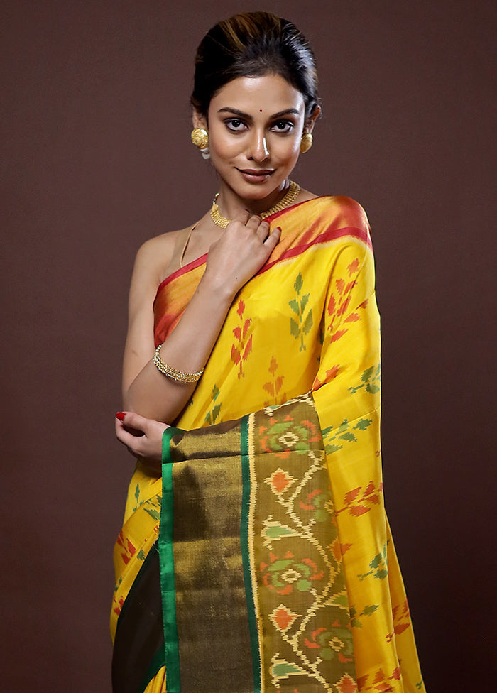 Yellow Pochampally Pure Silk Saree With Blouse Piece - Indian Silk House Agencies