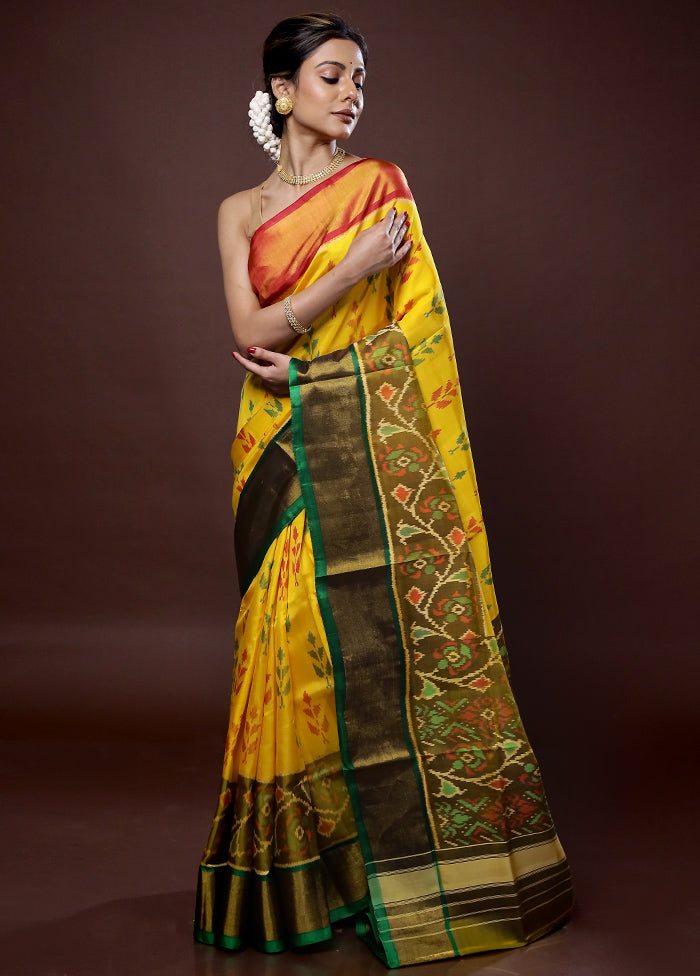 Yellow Pochampally Pure Silk Saree With Blouse Piece - Indian Silk House Agencies