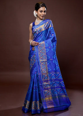 Blue Pochampally Pure Silk Saree With Blouse Piece - Indian Silk House Agencies