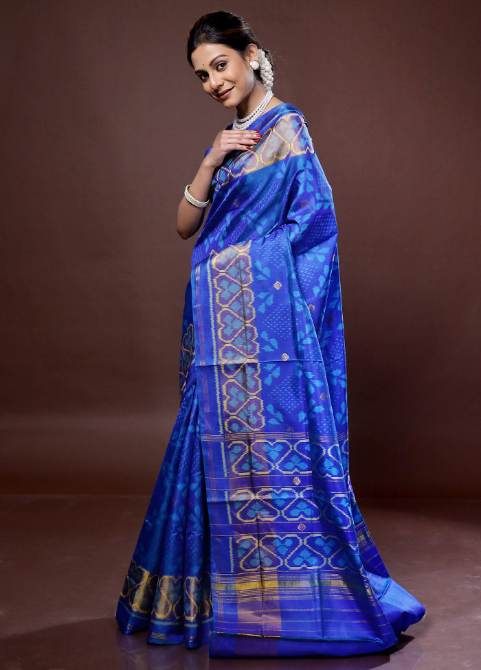 Blue Pochampally Pure Silk Saree With Blouse Piece - Indian Silk House Agencies