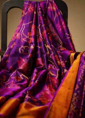 Purple Pochampally Pure Silk Saree With Blouse Piece - Indian Silk House Agencies