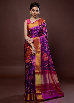 Purple Pochampally Pure Silk Saree With Blouse Piece - Indian Silk House Agencies
