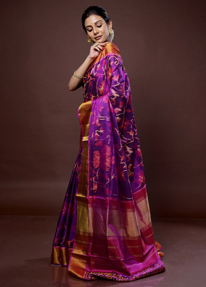 Purple Pochampally Pure Silk Saree With Blouse Piece - Indian Silk House Agencies