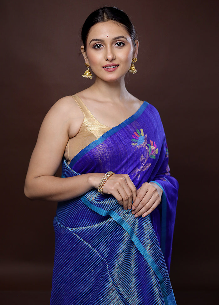 Blue Matka Pure Silk Saree With Blouse Piece - Indian Silk House Agencies