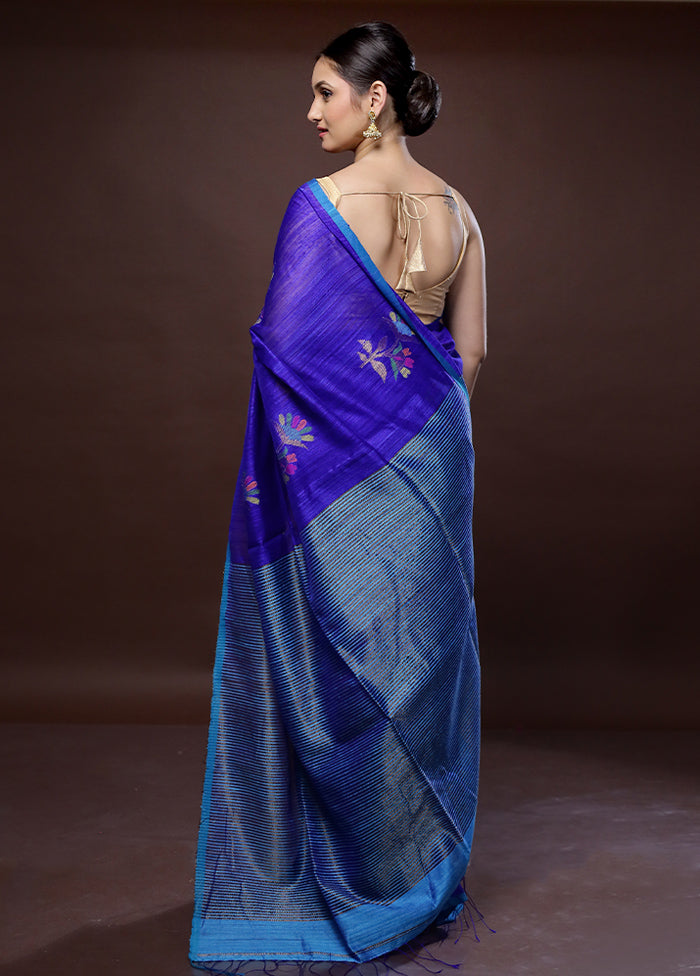 Blue Matka Pure Silk Saree With Blouse Piece - Indian Silk House Agencies