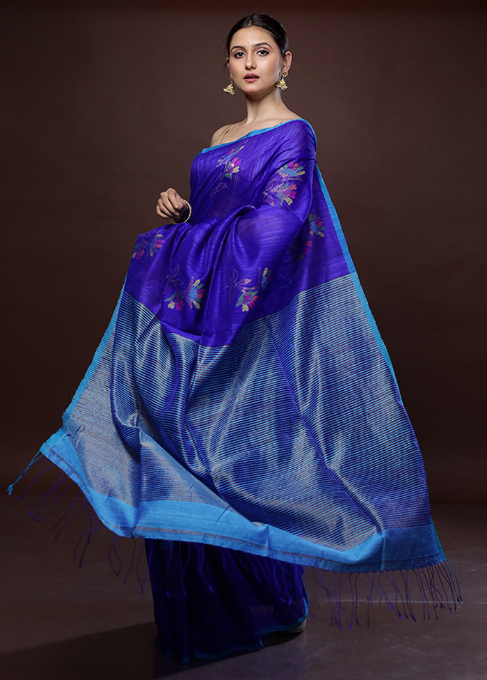 Blue Matka Pure Silk Saree With Blouse Piece - Indian Silk House Agencies