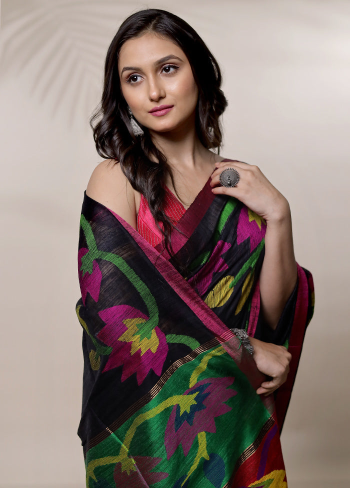 Black Matka Pure Silk Saree With Blouse Piece - Indian Silk House Agencies