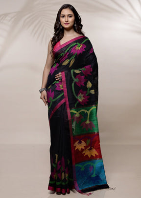 Black Matka Pure Silk Saree With Blouse Piece - Indian Silk House Agencies