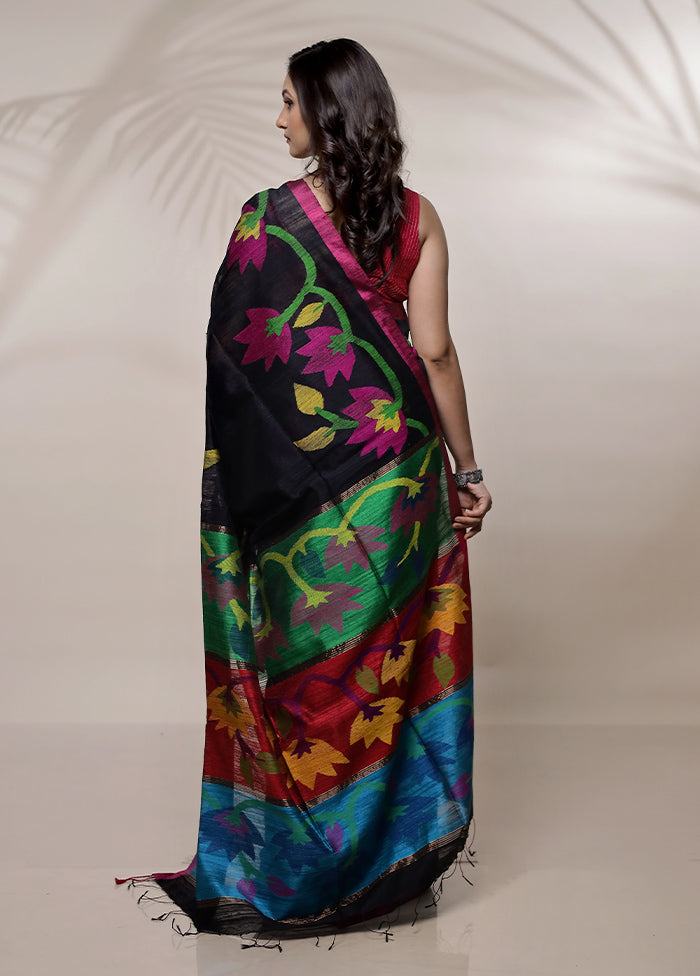 Black Matka Pure Silk Saree With Blouse Piece - Indian Silk House Agencies