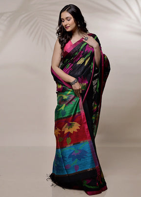 Black Matka Pure Silk Saree With Blouse Piece - Indian Silk House Agencies