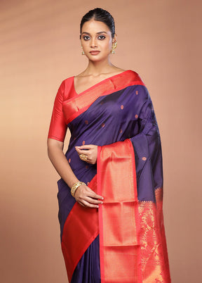 Blue Kanjivaram Silk Saree With Blouse Piece