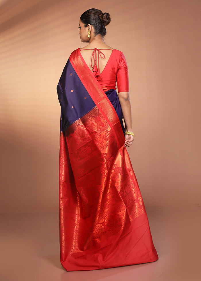 Blue Kanjivaram Silk Saree With Blouse Piece