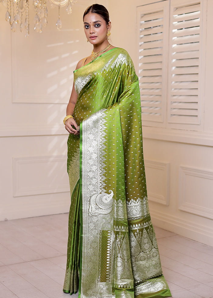 Green Banarasi Silk Saree With Blouse Piece