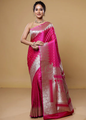 Pink Banarasi Silk Saree With Blouse Piece