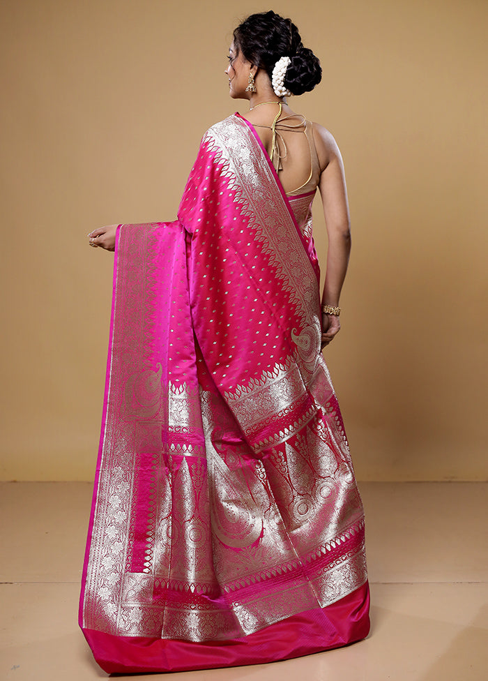 Pink Banarasi Silk Saree With Blouse Piece