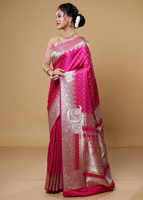 Pink Banarasi Silk Saree With Blouse Piece