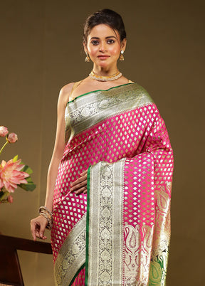 Pink Banarasi Silk Saree With Blouse Piece