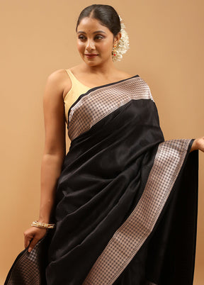 Black Banarasi Silk Saree With Blouse Piece