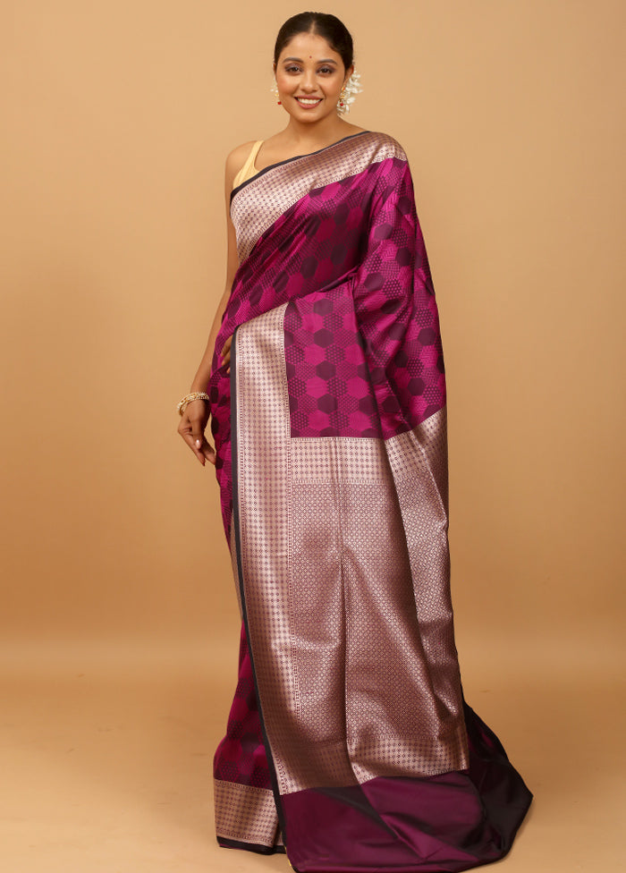 Purple Banarasi Silk Saree With Blouse Piece