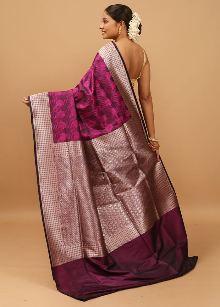 Purple Banarasi Silk Saree With Blouse Piece