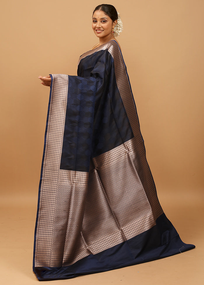 Blue Banarasi Silk Saree With Blouse Piece