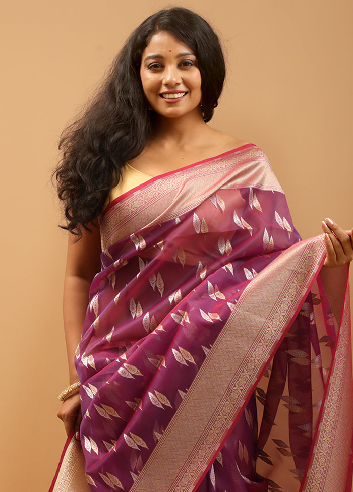 Purple Kora Silk Saree With Blouse Piece