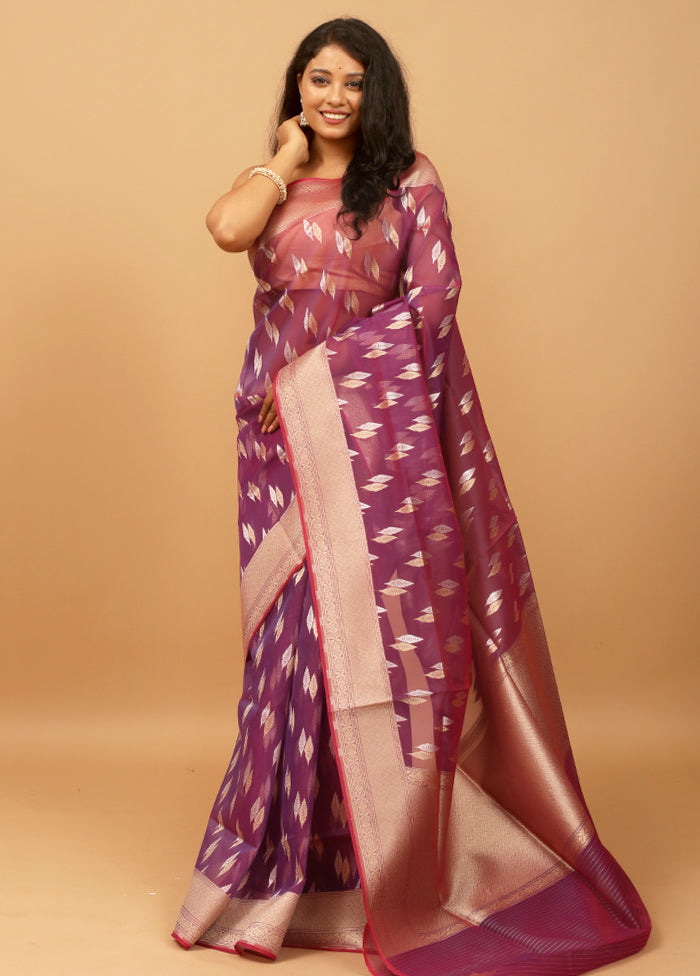 Purple Kora Silk Saree With Blouse Piece