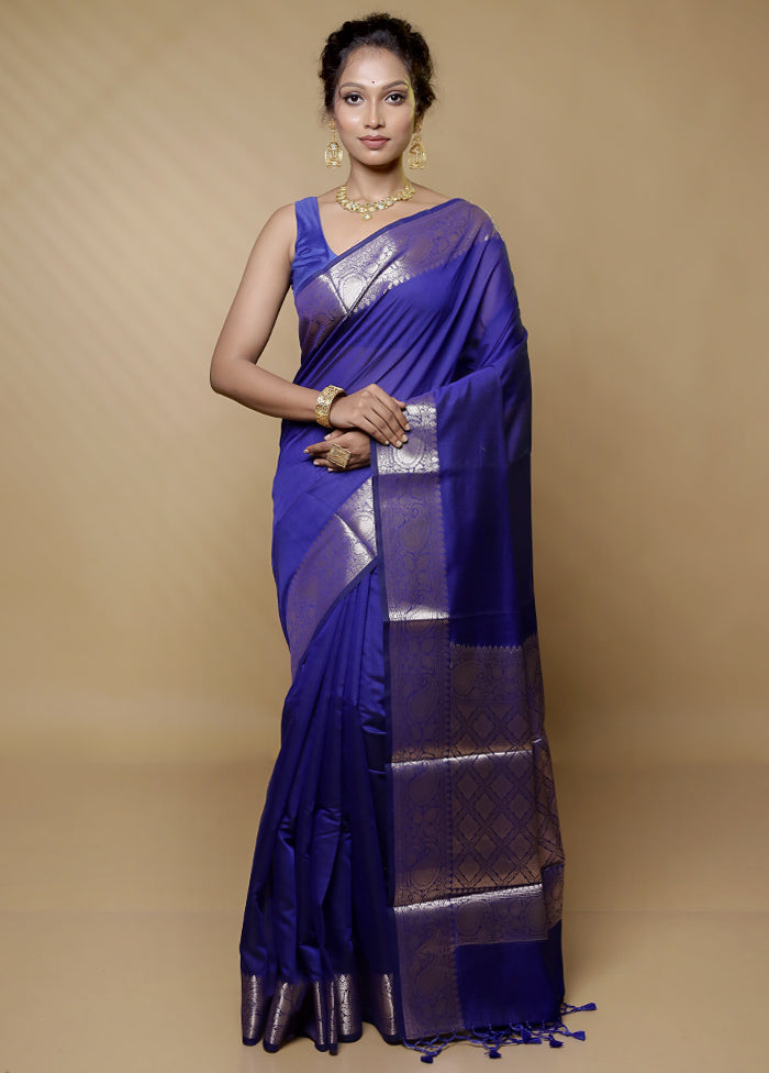 Blue Cotton Saree With Blouse Piece