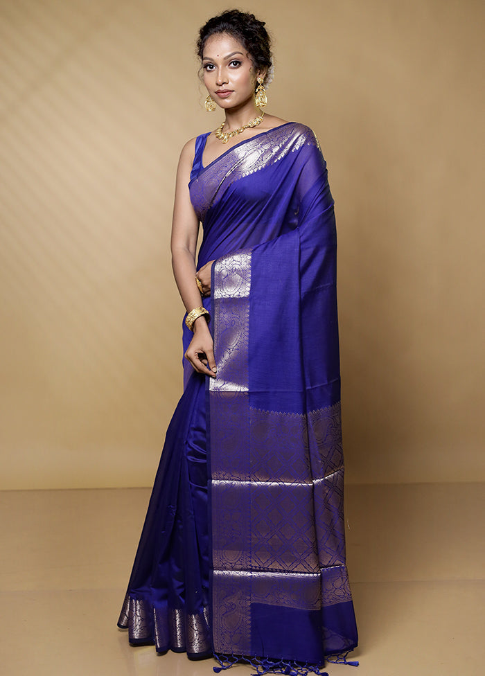 Blue Cotton Saree With Blouse Piece