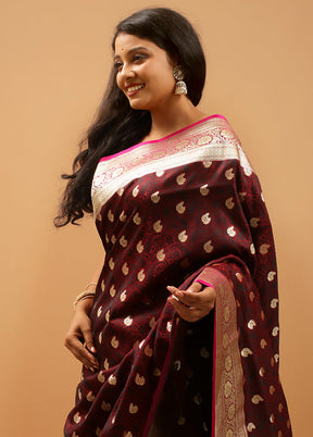 Maroon Tanchoi Silk Saree With Blouse Piece