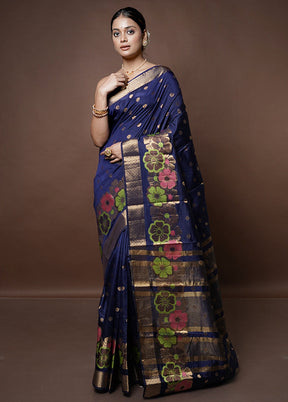 Blue Dupion Silk Saree With Blouse Piece