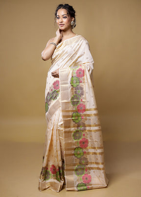 Cream Dupion Silk Saree With Blouse Piece